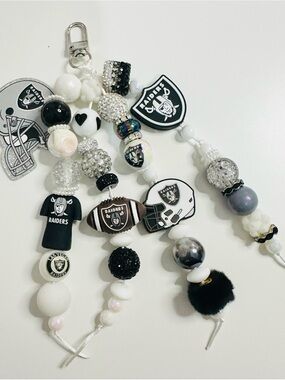 Raiders Black & White bag Beaded Keychain Charm
